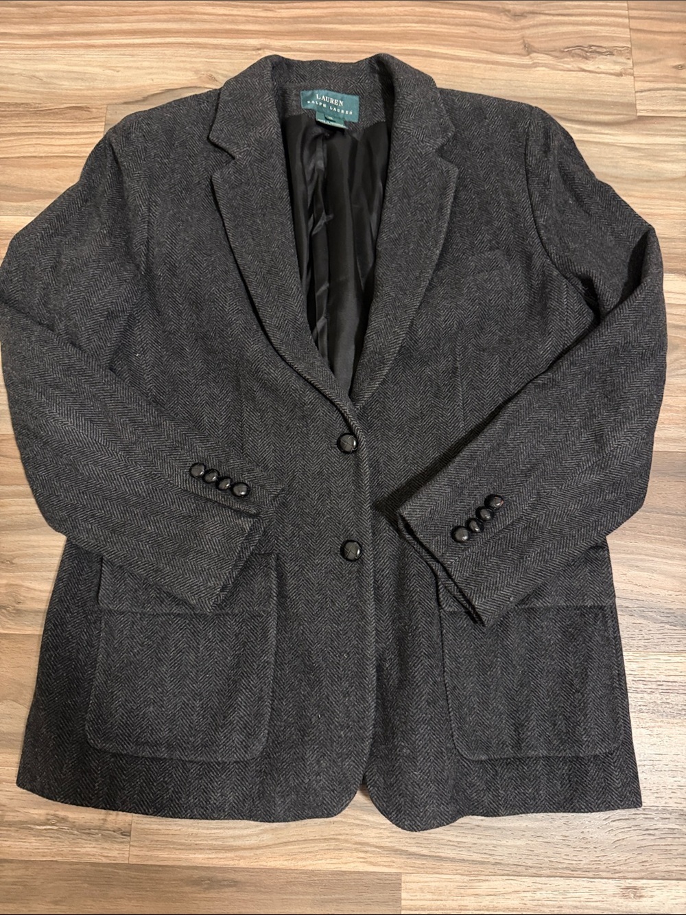 LAUREN RALPH LAUREN Wool Cashmere Herringbone Lined Blazer Sz. 12 Academia